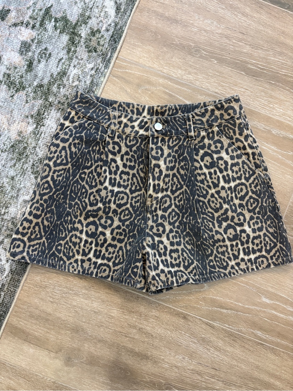 Leopard Print High-Rise Jean Shorts in Tan and Black